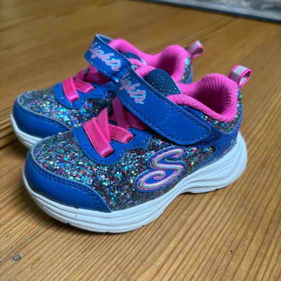 Skechers blue pink glitter light up slip on sneakers SIZE 5 - Picture 6 of 6